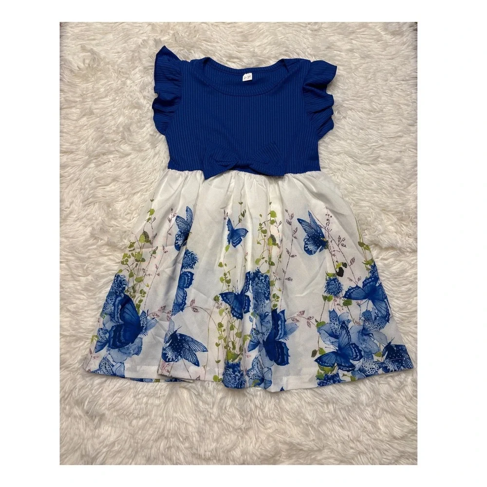 SHEIN Toddler Girls Blue White Clothing Lot 2-3Y Jumpsuit Dress Leggings 7pc Set